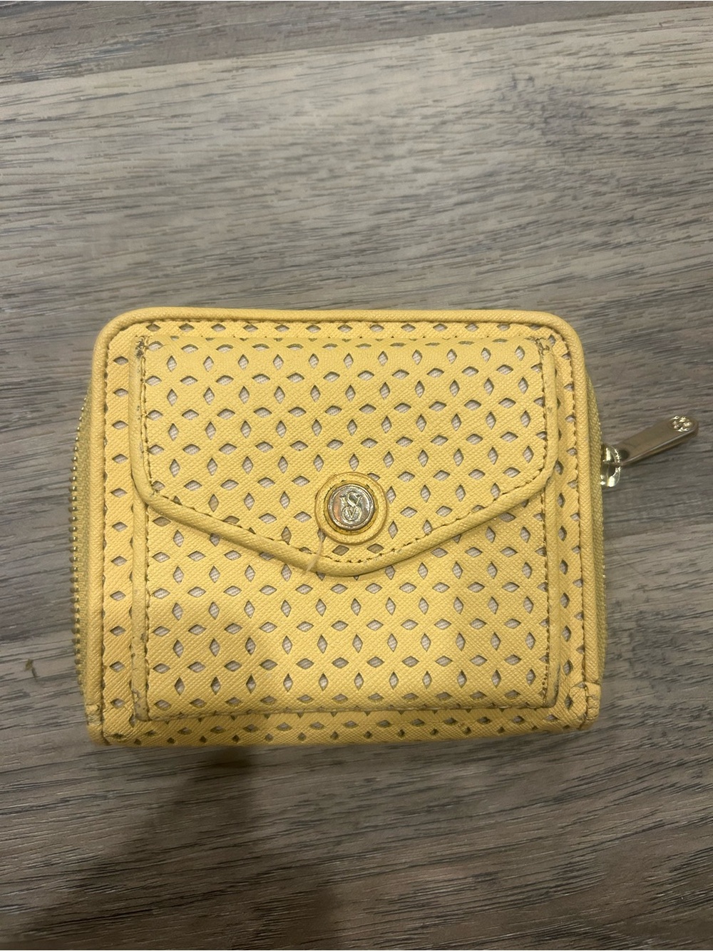 Victoria's Secret Yellow Perforated Zip Around Wallet with Snap Pocket - Picture 1 of 8